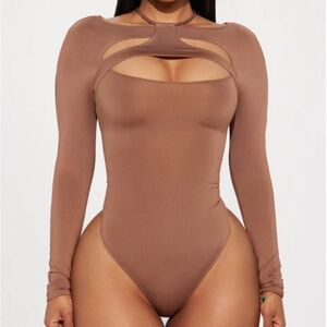 Fashion Nova Chic Brown Cut-Out Bodysuit